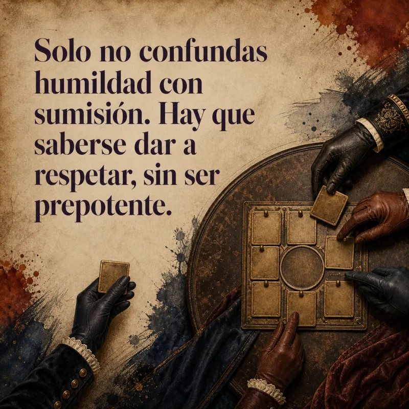 Frase sobre humildad y sumisión junto a una mesa familiar donde otras manos reparten un calendario ajeno.
