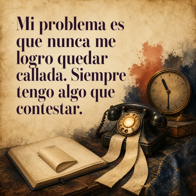 Frase sobre responder de inmediato junto a un teléfono encendido a las once y media y una respuesta guardada en notas.